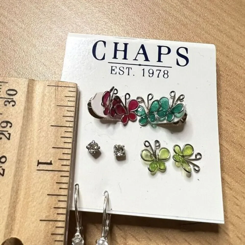 CHAPS Est. 1978 Earrings Muti color Mini‎ Butterflies Rhinestones 5 Pairs